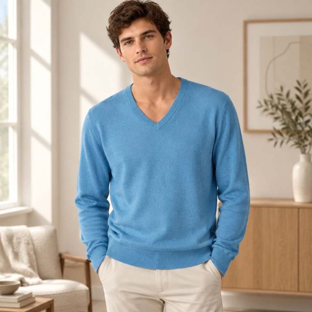 Peter Millar V-Neck Sweater Size XL Light Blue Cotton Cashmere